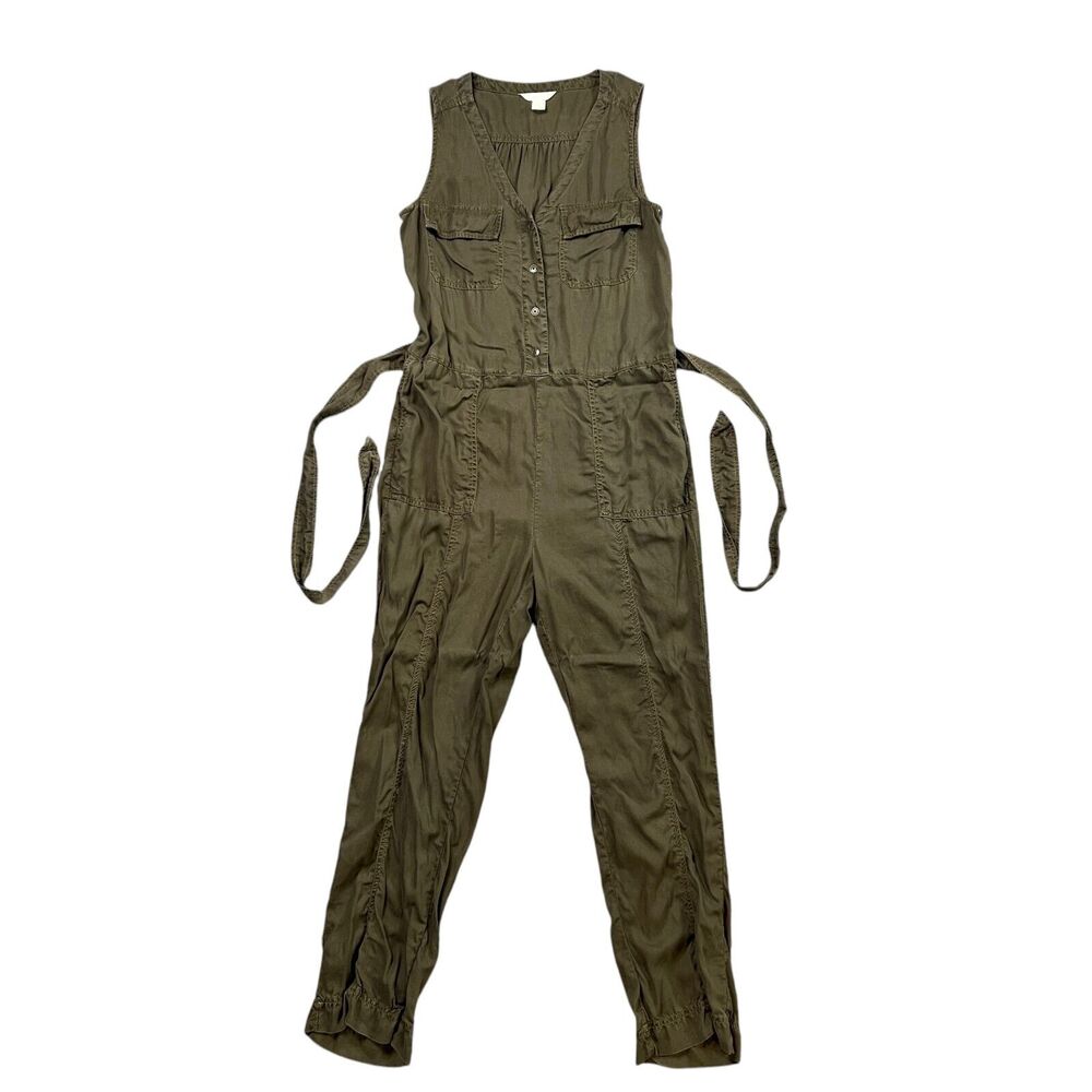 Caslon Jumpsuit Womens XS Extra Small Moss Sarma Sleeveless Tencel Tie Waist